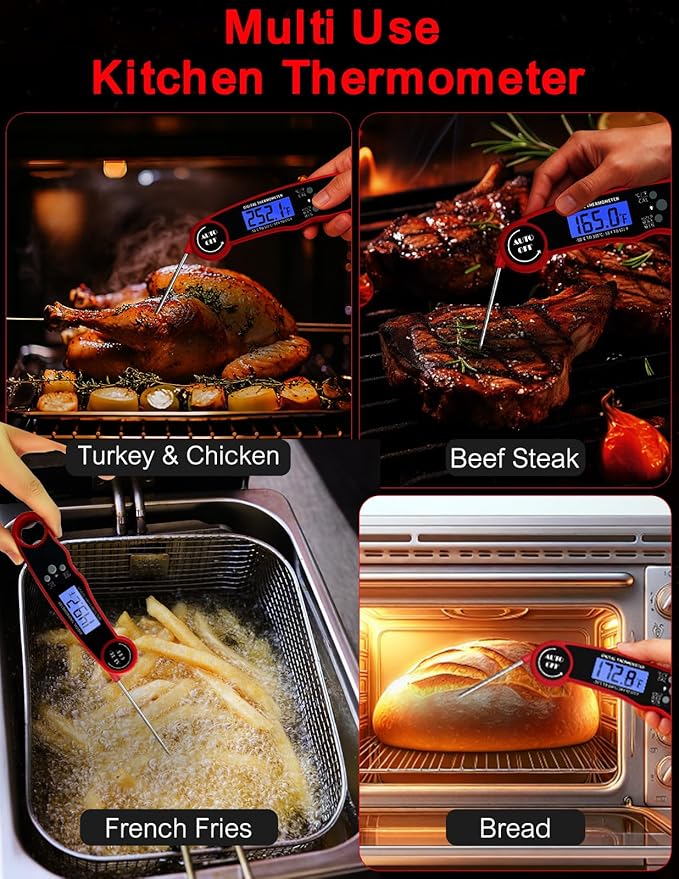 Olwaiy Meat Thermometer Digital, Instant Read Food Thermometer for Cooking Grill BBQ Fryer, Waterproof & Backlit Display Digital Meat Thermometer - Kitchen Gadgets, Turkey Thermometer