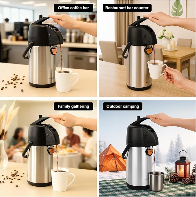 Airpot Coffee Dispenser Thermal with Pump,3L/102 Oz Insulated Stainless Steel Large Airpot Coffee Carafe Lever Action for Hot/Cold Water,Thermal Carafe for Hot Cocoa for Parties