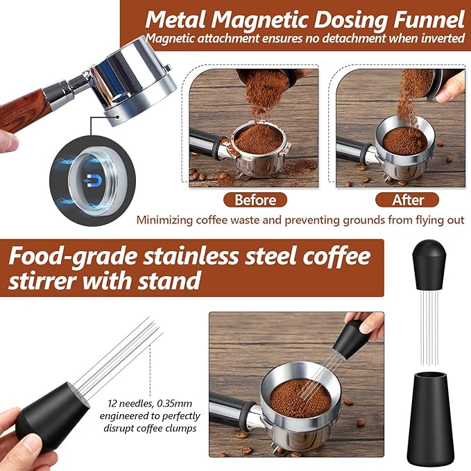 7 Pcs 51mm Espresso Accessories Kit, Spring Loaded Calibrated Tamper, WDT Tool, Coffee Measuring & Espresso Cup and Tamper Mat, Puck Screenr & Dosing Funnel, 51mm Espresso Machine Accessories