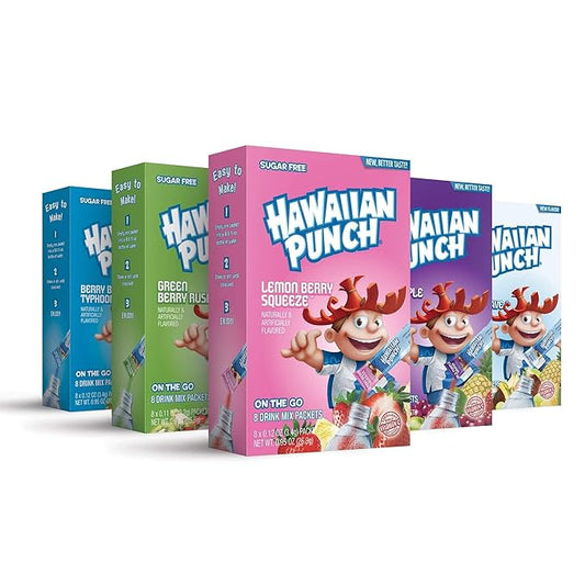 Hawaiian Punch, Paradise Variety Pack– Powder Drink Mix - (5 boxes, 40 sticks) – Sugar Free & Delicious, Excellent source of Vitamin C, Makes 40 flavored water beverages | Sugar Free, Delicious