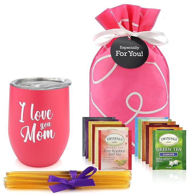 Gifts For Mom - Tea Lovers Gift Basket, Set Includes Temperature Retention Cup 12 Special Blend Teabags & Honey Presented in Beautiful Gift Bag For Mothers Day, Birthday, Get Well, Thinking of You Care Package