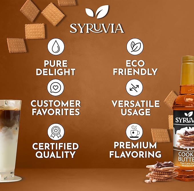 Syruvia Coffee Syrup, Cookie Butter Flavored Syrup for Drinks, Lattes, and Desserts – 25.4 fl oz, With Pump
