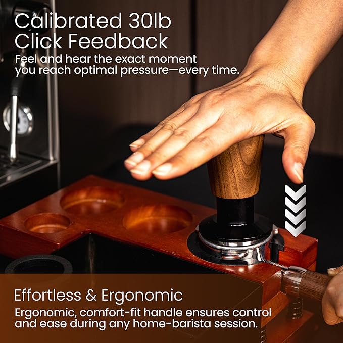 Calibrated Espresso Tamper with 30lb Click Feedback – 3 Interchangeable Bases for Custom Tamping (Convex, Grooved, Waffle) – Ergonomic Handle – Fits 54mm Breville-Compatible Portafilters