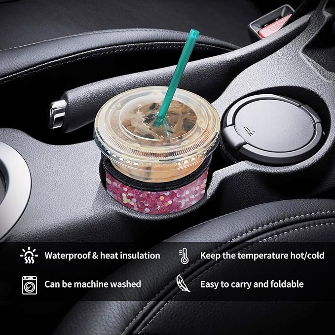 3 Pack Reusable Neoprene Insulator Sleeve for Iced Coffee Cups, Funny Coffee Cup Sleeves for 16-32oz Coffee cups, Cute Drink Sleeve for Cold Hot Beverages Cute Pink Glisten