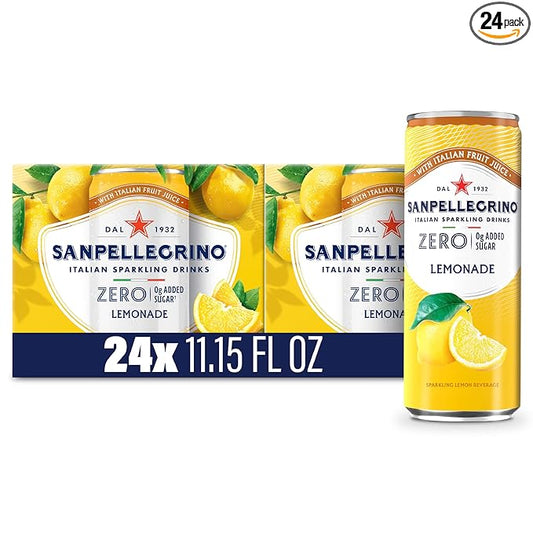 Sanpellegrino Zero Grams Added Sugar Italian Sparkling Drinks Lemonade, Sparkling Lemon Beverage, 24 Pack of 11.15 Fl Oz Cans