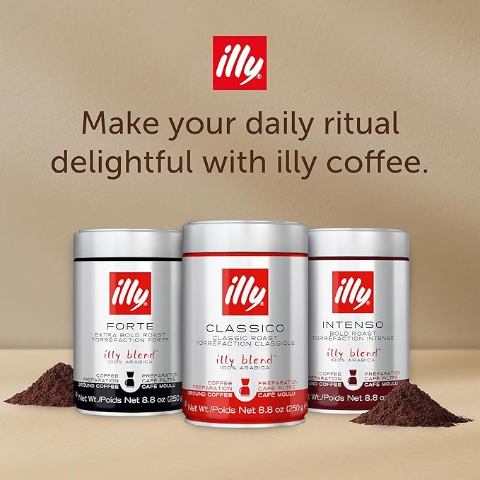 illy Ground Drip Coffee, Forte Dark Roast, 100% Arabica, Premium Italian Coffee, Pre-Ground for Drip Brewers, 8.8oz, 6 Pack
