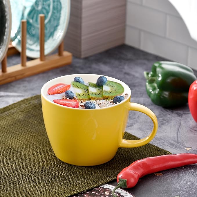 30 oz Extra-Large Coffee Mug, Wide Ceramic Coffee Cup Soup Bowl with Handle, Glamorous Latte Cup Big Blew Suitable for Coffee Soup Daily Drinkings at Home, Office, Hotel or Restaurant, Yellow-White