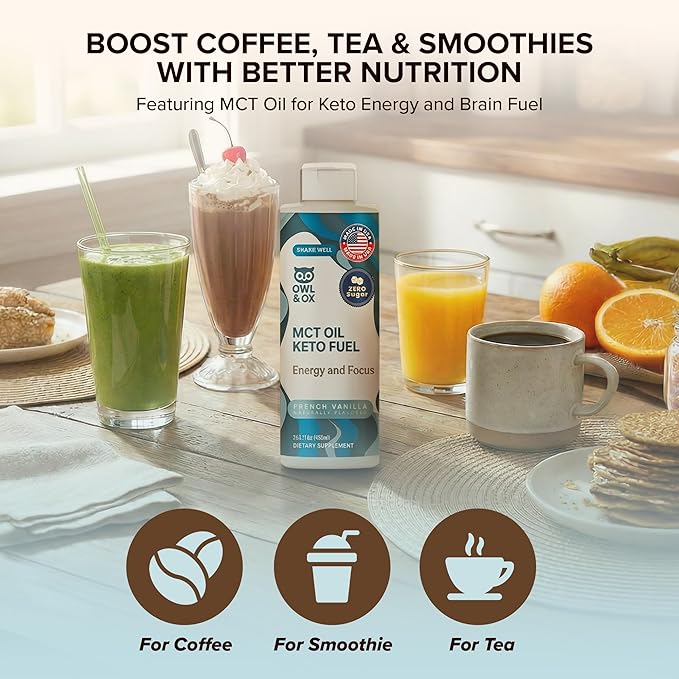 MCT Oil Blend – Vanilla | Keto-Friendly Liquid for Energy & Focus | Dairy-Free, Sugar-Free, Gluten-Free, Vegan | 30 Servings