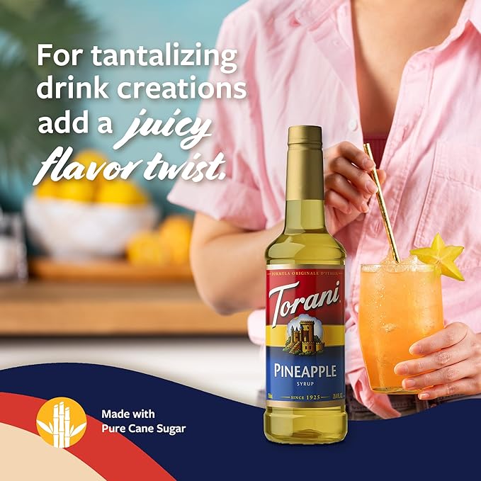 Torani Pineapple Syrup for Drinks, Flavoring for Iced Tea, Lemonade, Sodas, and Cocktails, Pump Included, 25.4 Fl Oz