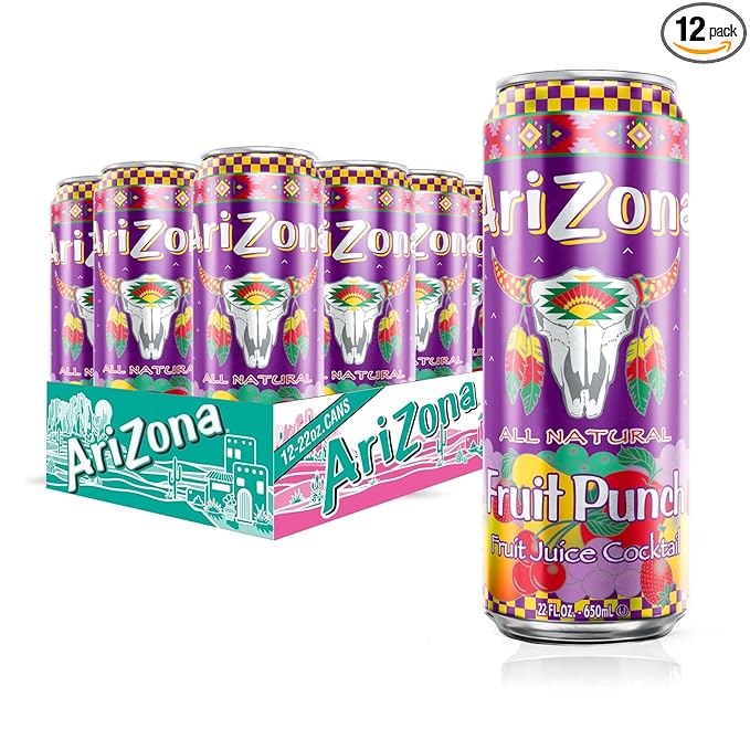 AriZona Fruit Punch, Fruit Juice Cocktail - Big Can, 22 Fl Oz (Pack of 12)