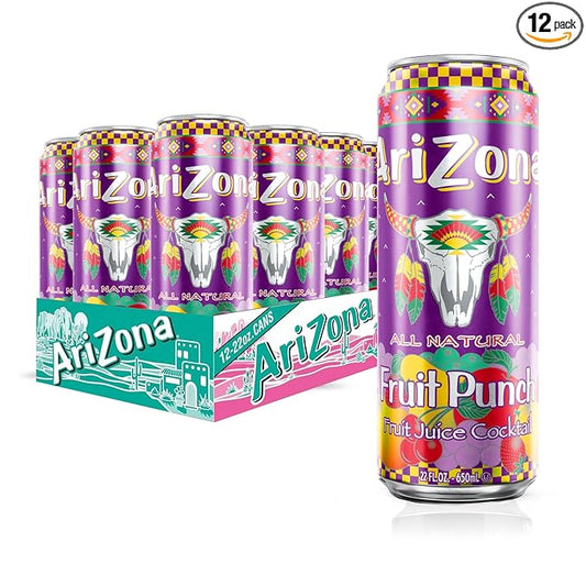 AriZona Fruit Punch, Fruit Juice Cocktail - Big Can, 22 Fl Oz (Pack of 12)