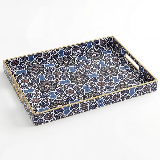 Coffee Table Trays for Living Room Serving Tray with Handles, Modern Large Tray for Ottoman Coffee Table