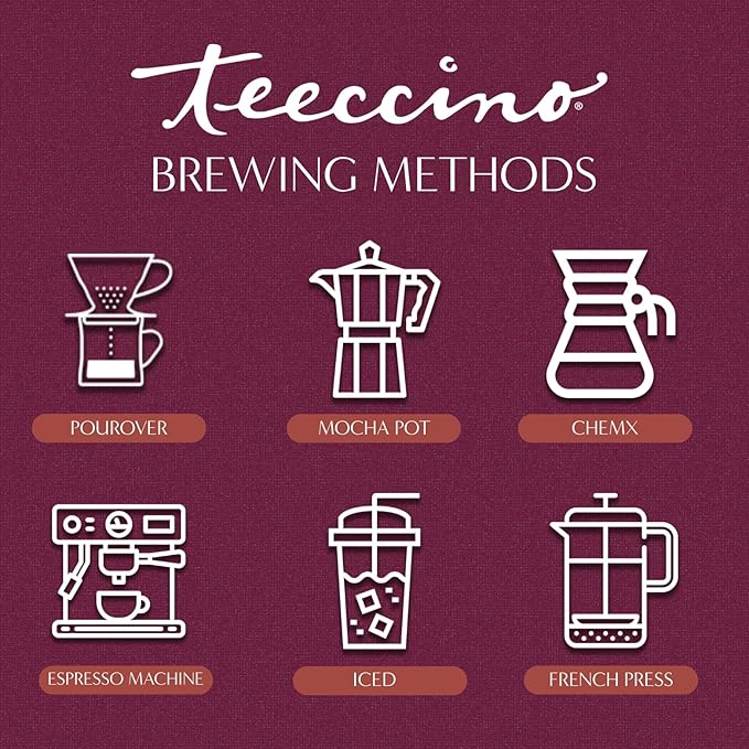 Teeccino Mocha Chicory Coffee Alternative - 11 Ounce - Ground Herbal Coffee That’s Prebiotic, Caffeine-Free & Acid Free, Medium Roast, (Pack of 6)
