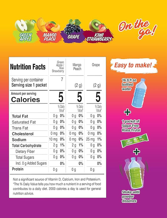 Arbol Frutal Powdered Drink Mix Variety Pack: Green Apple, Mango Peach, Grape, and Kiwi Strawberry (30 Stick Packs) - Frutal On-The-Go!