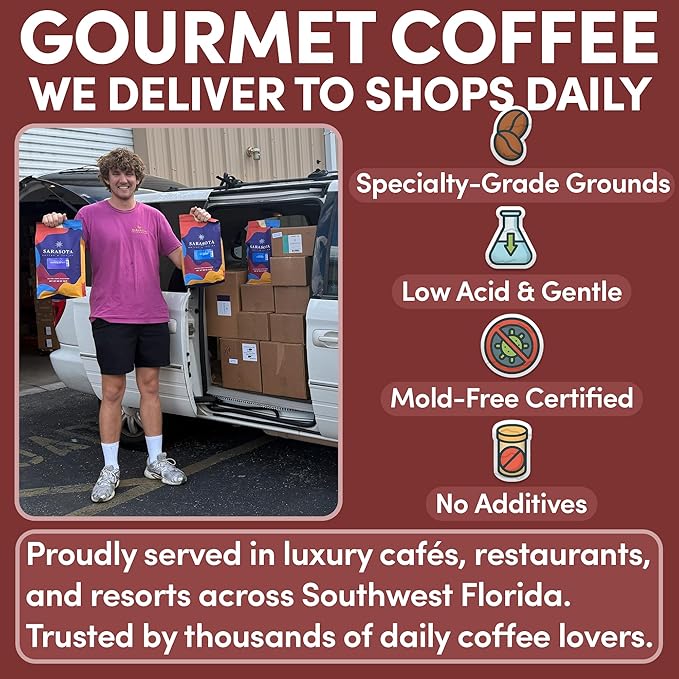 Sarasota Coffee Ground Hazelnut | Medium Roast Gourmet Flavored Coffee Grounds | Low Acid, Mold Free, Specialty Grade, Flavored Bulk Ground Coffee | 5lb (80 oz)