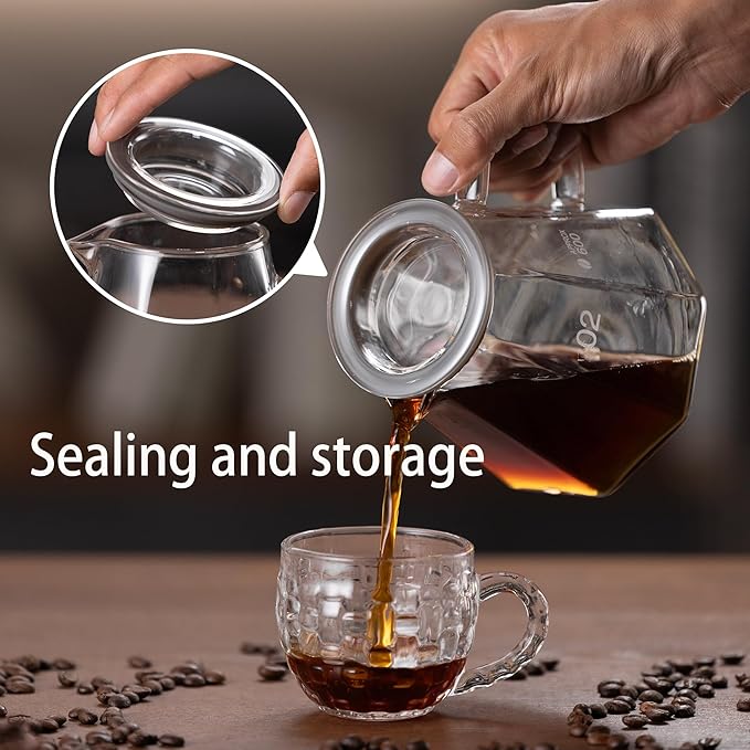 Switch pour over coffee maker, 3-in-1 Immersion &pour over coffee dripper, Stops Bitter Coffee, Includes 600ml Glass Pot & 50 Natural Paper Filters, Size 02, Ideal for Iced drink & Gift