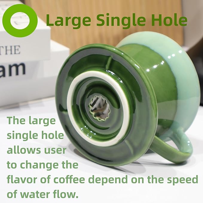 Ceramic Pour Over Coffee Dripper with 50 pcs coffee filters - Portable Drip Coffee Brewer for Travel, Camping, Office or Home - Artisanal Pottery Gift for Enthusiasts