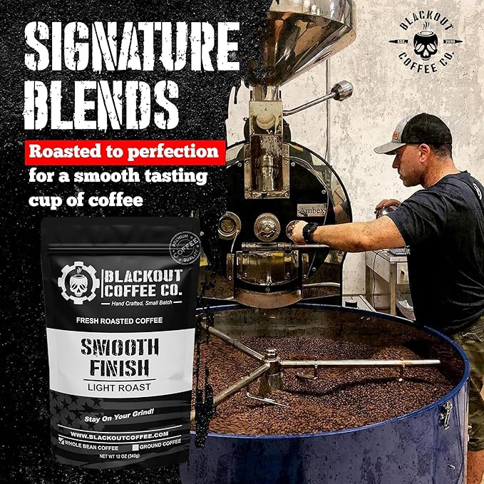 Blackout Coffee Smooth Finish Whole Bean Coffee – Light Roast, Bright & Smooth Taste – Freshly Roasted 12oz Bag