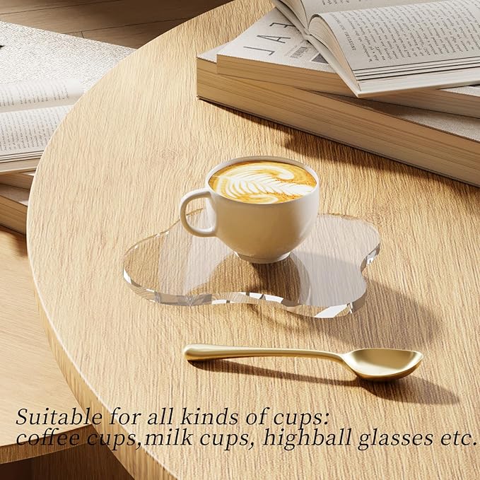 Acrylic Desk Coaster Decorative Plates, Clear Cloud Shape bar Drink Coasters, Coffee Cup Coaster for Desk Accessories Office Home Decor，Perfect for Tabletop, Coffee Table, Kitchen, Bar(Clear)