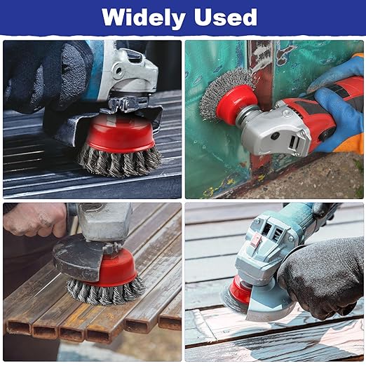 Rocaris 10 Pack Wire Cup Brush for Grinders, Wire Wheels for 4 1/2 Angle Grinder, 3 Twisted Knotted & Coarse Crimped Cup Brush