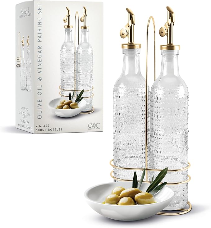 COOK WITH COLOR Glass Olive Oil Dispenser - 2 Pack, 17 oz | Cruet Bottle | Elegant Carafe Decanter with Spout for Kitchen | Suitable for Vinegar, Coffee Syrups & Other Liquids