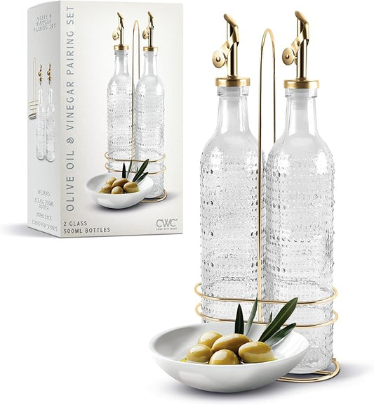 COOK WITH COLOR Glass Olive Oil Dispenser - 2 Pack, 17 oz | Cruet Bottle | Elegant Carafe Decanter with Spout for Kitchen | Suitable for Vinegar, Coffee Syrups & Other Liquids