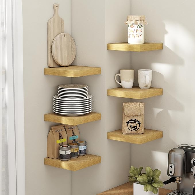 Floating Shelves for Wall with Invisible Brackets, Wall Mounted Engineered Wood Shelves with Wood Grain for Living Room, Bedroom, Bathroom, Kitchen Decor and Storage, Oak, 8"L Set of 3, Oak