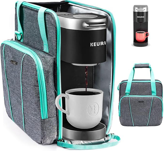 BAGSPRITE Coffee Maker Travel Bag Compatible with Keurig K-Mini or K-Mini Plus, Single Serve Coffee Brewer Carrying Case with Multiple Pockets for K-Cup Pods, Storage Bag With Shoulder Strap