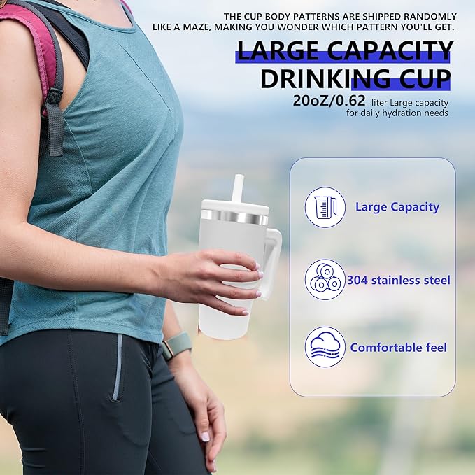 20-OZ Insulated Water Bottle,Insulated Stainless Steel Tumbler,Reusable Cold Drink Thermos,BPA-Free, Double-Wall Stainless Steel Water Bottle (Body Pattern Color-Blind Box, 20, Fluid Ounces)
