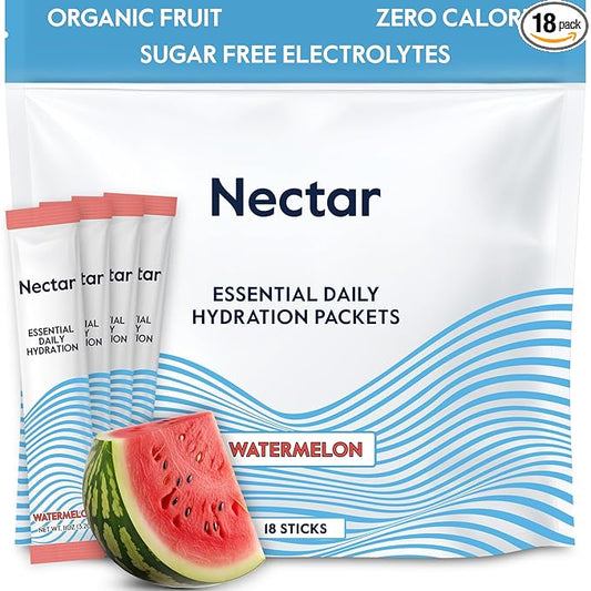 Nectar Hydration Packets - Electrolytes Powder Packets - No Sugar or Calories - Organic Fruit Liquid Daily IV Electrolytes Powder for Dehydration Relief & Rapid Rehydration (Watermelon 18 Pack)