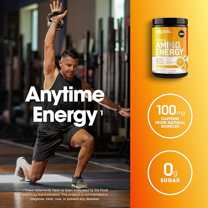 Optimum Nutrition Amino Energy - Pre Workout with Green Tea, BCAA, Amino Acids, Keto Friendly, Green Coffee Extract, Energy Powder - Citrus Spritz, 9.5 Ounce, 30 Servings (Packaging May Vary)