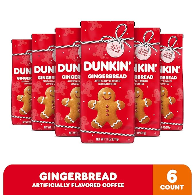 Dunkin’ Gingerbread Artificially Flavored Coffee, Ground Coffee, 11 oz. Bag, 6 Count