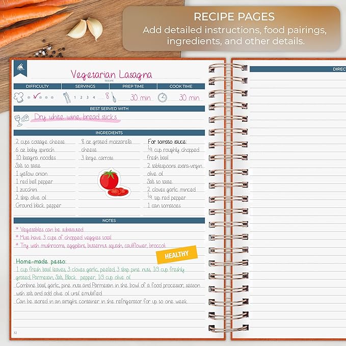 Clever Fox Recipe Book Spiral – Blank Family Cookbook – Empty Cooking Journal – Notebook Organizer to Write In Recipes – Large (Orange)
