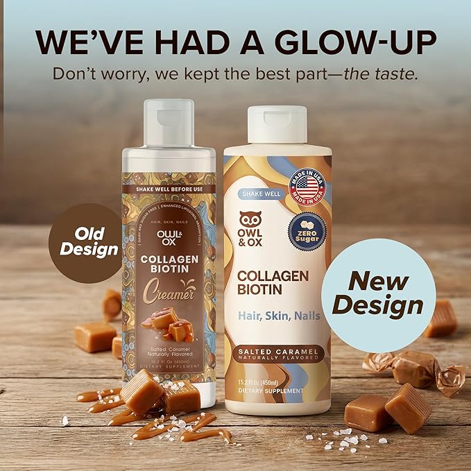 Collagen Coffee Creamer by Owl & Ox – Biotin-Infused for Healthy Hair, Skin & Nails | Keto, Dairy-Free, Sugar-Free, Gluten-Free | Liquid Salted Caramel | 30 Servings