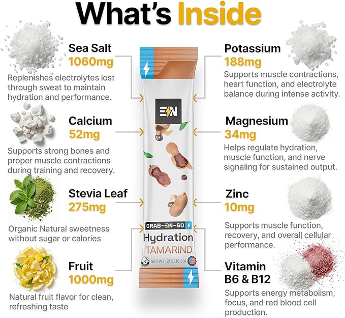 Engineered Nutrition Sugar-Free Electrolyte Powder Packets - Tamarind Flavor - Keto Hydration Packets w/Magnesium, Potassium & Sodium - Zero Calorie, Vegan, Non-GMO, Gluten-Free - 18 Single Servings