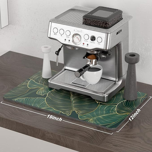 Rnivvi Coffee Mat, 12" x 19" Cute Tropical Theme Coffee Bar Mats for Espresso Machine Station Accessories and Organizer, Hide Stain Rubber Backed Absorbent Dish Drying Pad for Kitchen Counter, Palm