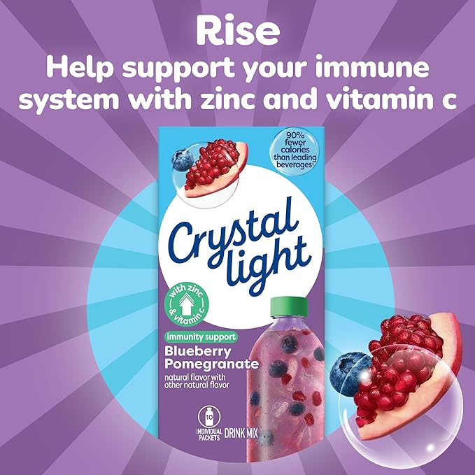 Crystal Light Pure Immunity Blueberry Pomegranate Drink Mix, 10 ct On-the-Go Packets (Pack of 5)