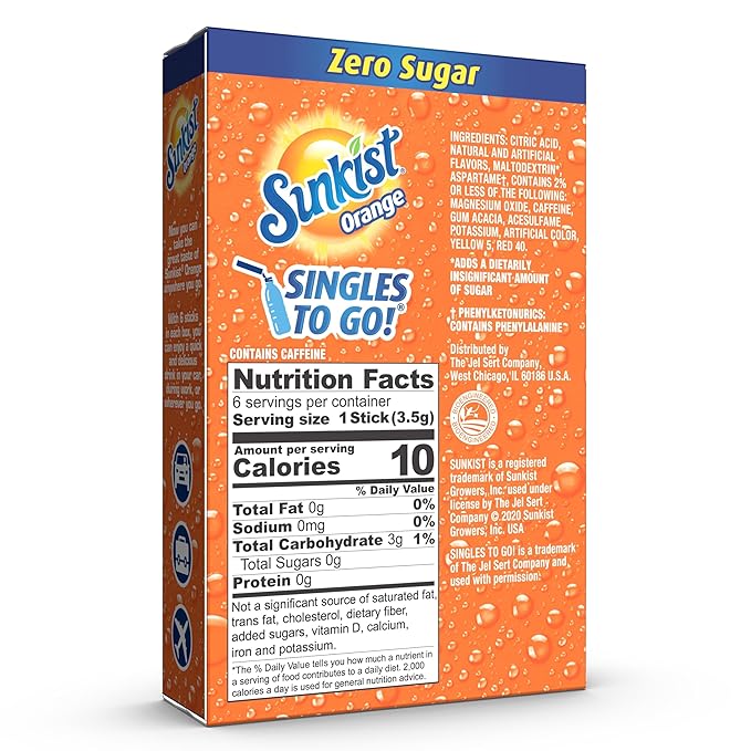 Sunkist Soda Orange Singles To Go Drink Mix, 12 Boxes with 6 Packets Each - 72 Total Servings