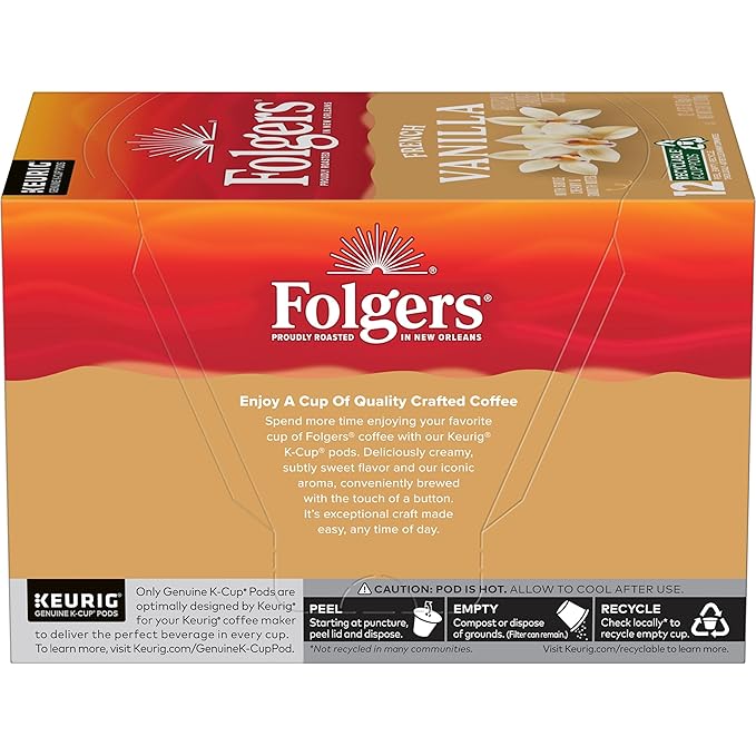 Folgers French Vanilla Flavored Coffee, 12 Keurig K-Cup Pods