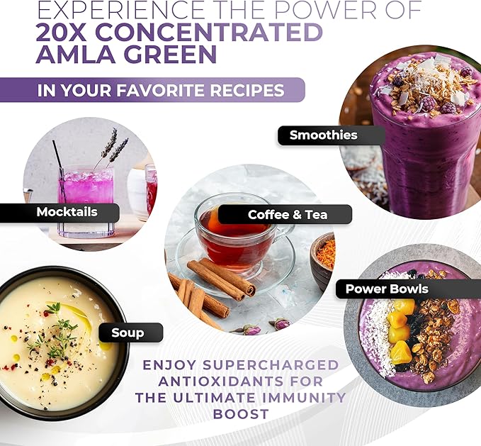 Amla Powder & Immunity Blend Superfood Supplement with Elderberry, 20x Ultra Concentrated Amla, Immune Support, Made with Ginger, Cinnamon, Peppermint, Indian Gooseberries, Immunity, 90 Servings