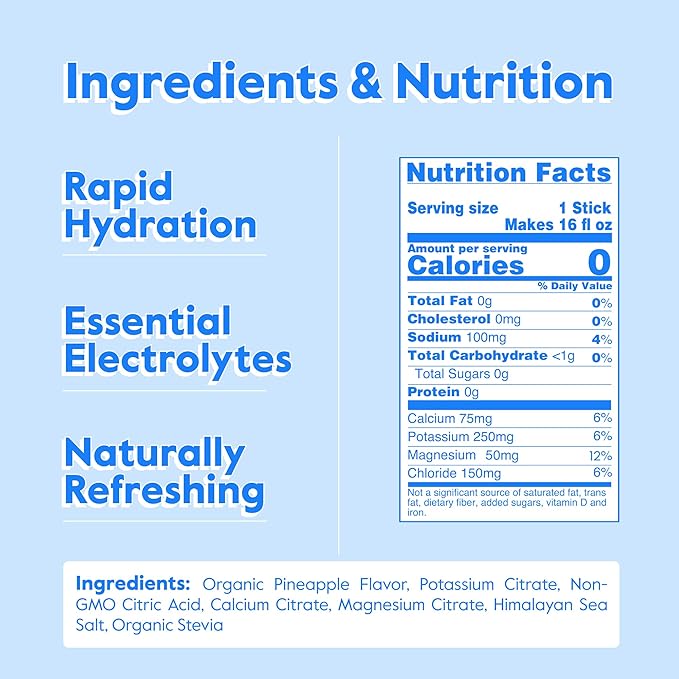 Nectar Hydration Packets - Electrolytes Powder Packets - Sugar Free & 0 Calorie - Organic Fruit Liquid Daily IV Hydrate Sticks for Dehydration Relief & Rehydration (Pineapple 18 Pack)