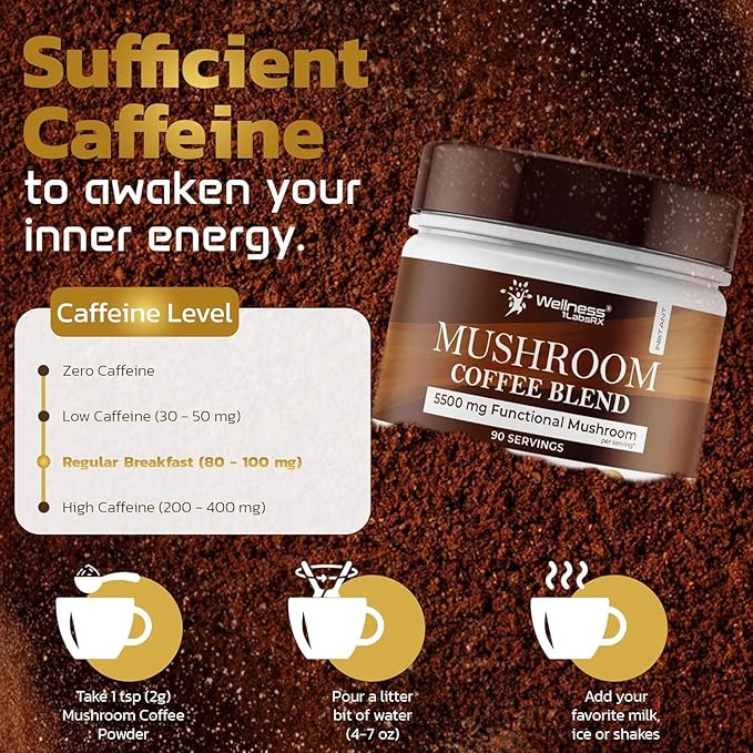 Mushroom Coffee, 90 Servings Organic Mushrooms Instant Coffea, Great Tasting Colombian Keto Coffee, 7 Superfood Mishrooms Lions Mane, Chaga, Reishi, Cordyceps, Maitake, Shiitake, and Turkey Tail - Pack of 2