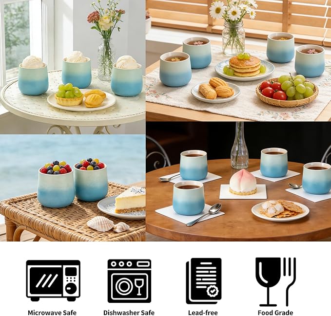 TEANAGOO Japanese Tea Cup, 7.2Oz / 205 ml, Japansese Cups,Chinese Tea Cups, Asian Tea Cups No Handles, Ceramic Cup For Japanese, Blue White Gradient, 4 Pcs/Box, H31