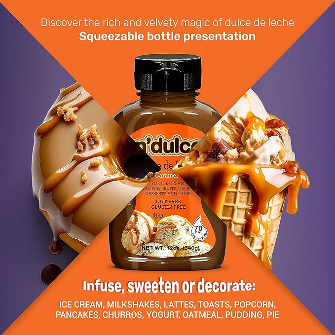 N’DULCE Dulce De Leche Syrup | Caramel Creams | Syrups For Coffee Drinks | Light Texture and Rich Flavor | Gluten-free | Nut-free | Pourable Syrup For Beverages, Desserts & Pastries -12 oz