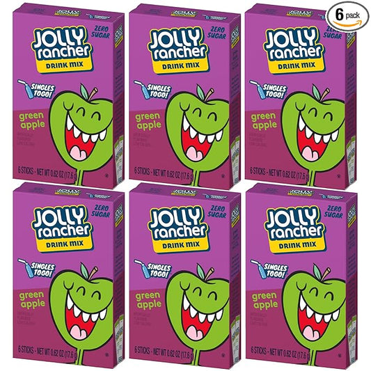 SINGLES TO GO! Jolly Rancher Green Apple, 6 Boxes with 6 Packets each, 36 total servings