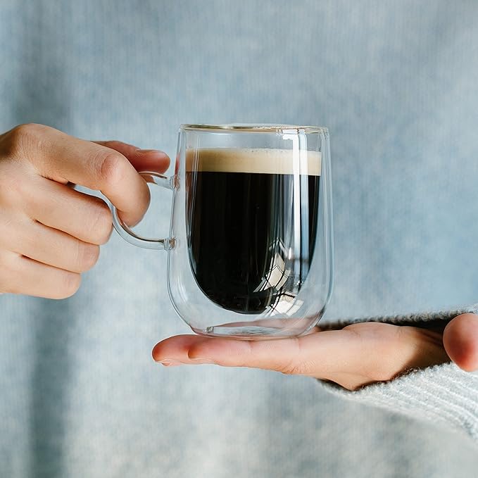 BTaT- Double Walled Espresso Cups, 5 oz, Set of 4, Clear Coffee Mugs, Double Wall Insulated Espresso Cups, Small Coffee Mugs for Tea, Lattes, Macchiatos, Hot & Cold Beverages