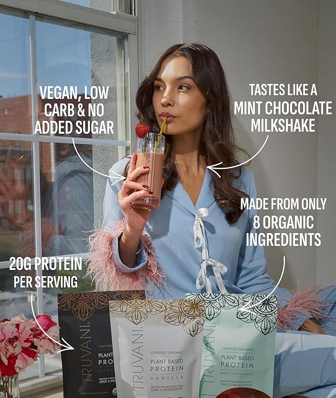 Truvani Vegan Pea Protein Powder | 20g Organic Plant-Based Protein | Keto | Gluten & Dairy Free | Low Carb | No Added Sugar | Mint Chocolate | 20 Servings (Pack of 1) |