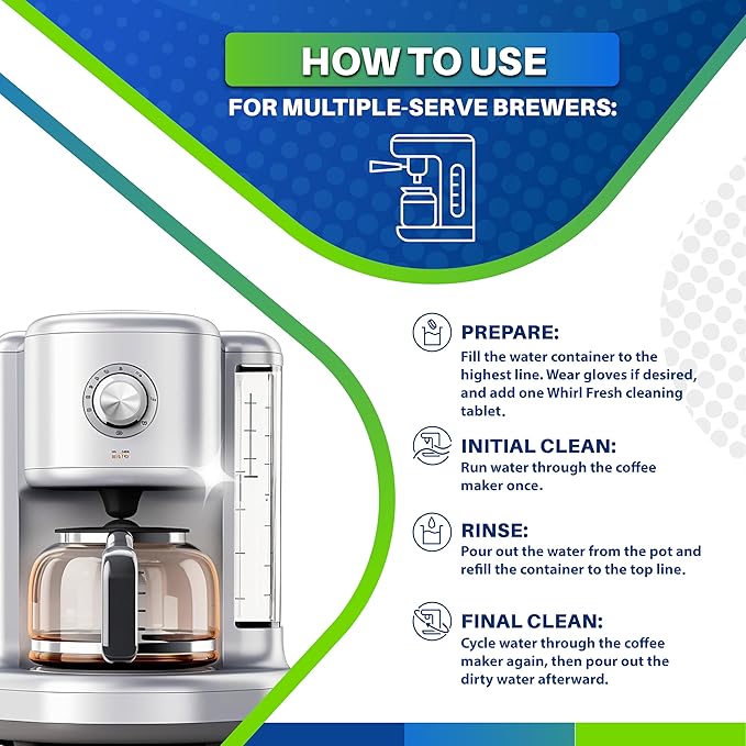 Whirl Fresh Coffee Machine Descaler Tablets – 24 Count, Coffee Maker Cleaner Tablets Compatible with All Major Brands Including Breville, Nespresso, Keurig, Ninja, Philips,Miele, Delonghi & more
