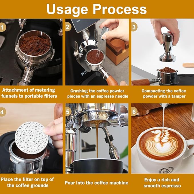 51mm Espresso Accessories Kit, 316 stainless steel Espresso Tamper, WDT Tool, Puck Screen and Dosing Funnel Set Fits Delonghi 51 mm Espresso Coffee Machines and Portafilter, Barista Tools