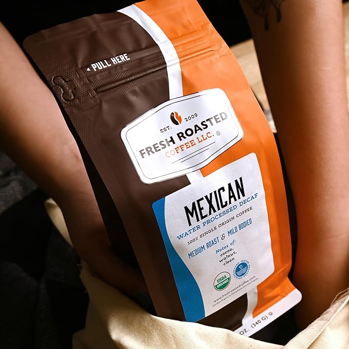 Fresh Roasted Coffee, Organic Mexican Water-Processed Decaf | USDA Organic, 100% Single Origin, Kosher | Medium Roast 12 oz Whole Bean